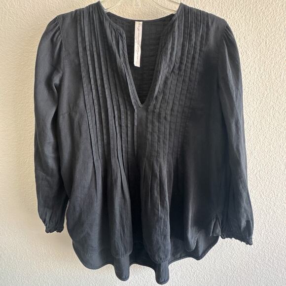 Raquel Allegra Black Cotton Pintuck Blouse 0 Small - Picture 1 of 9